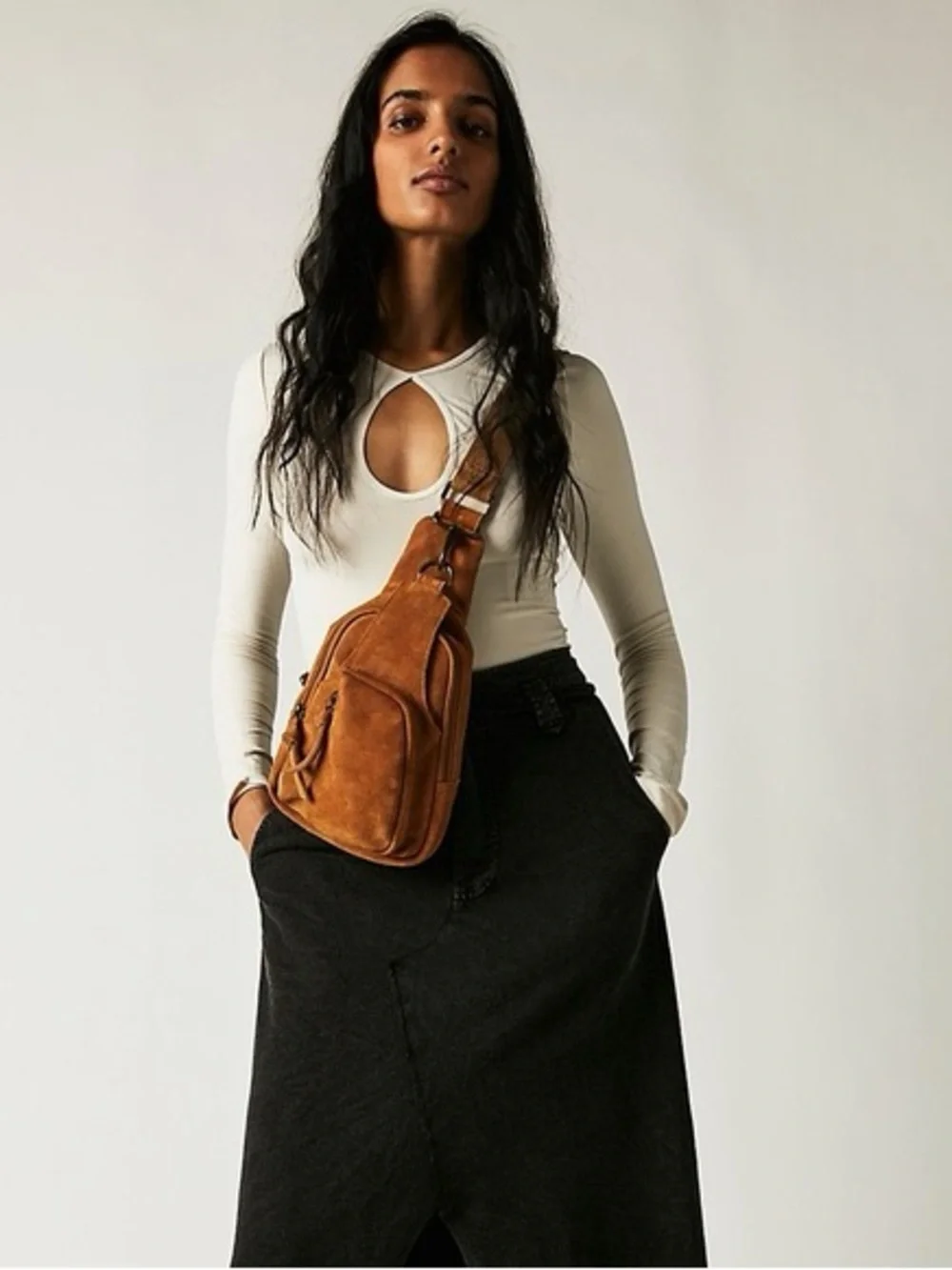 Free People Hudson Suede Sling Bag Burnt Orange Crossbody Boho